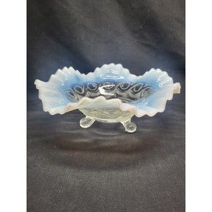 White Opalescent Ruffled Edge Bowl